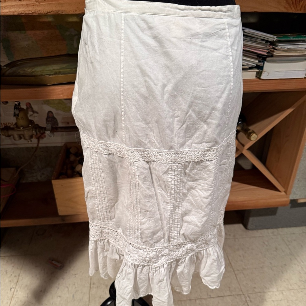 Y2K Old Navy White Cotton Lace-Trim Midi Skirt - Picture 4 of 12